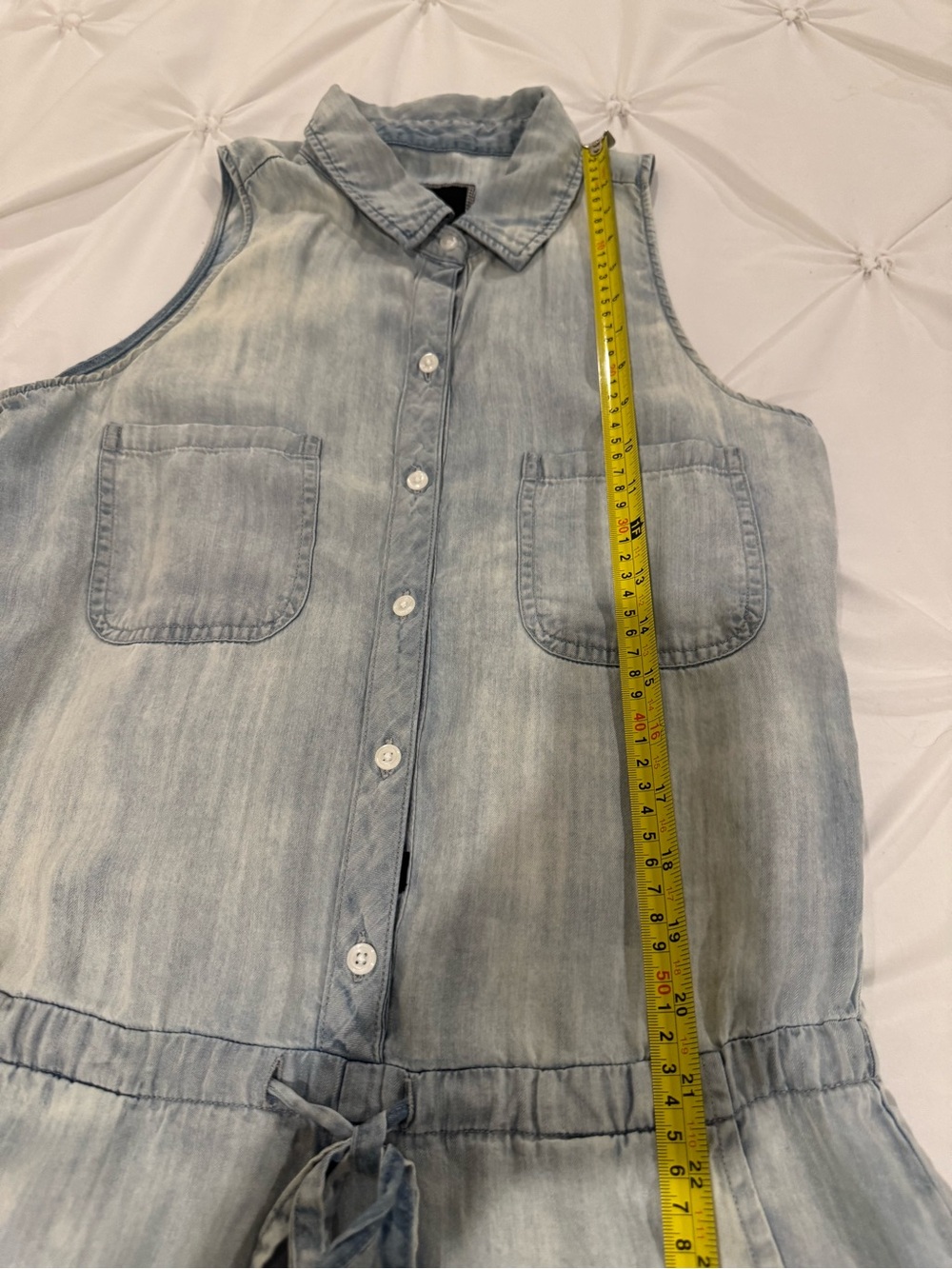 Rails 100% Tencel Chambray Romper XS Sleeveless Drawstring Waist Pockets - Picture 16 of 16